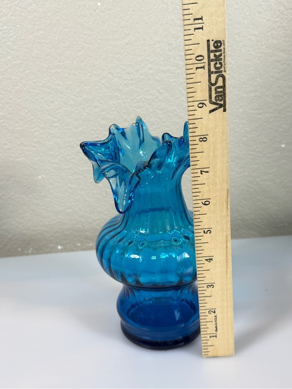 Blue Ruffled Glass Vase - Picture 5 of 6
